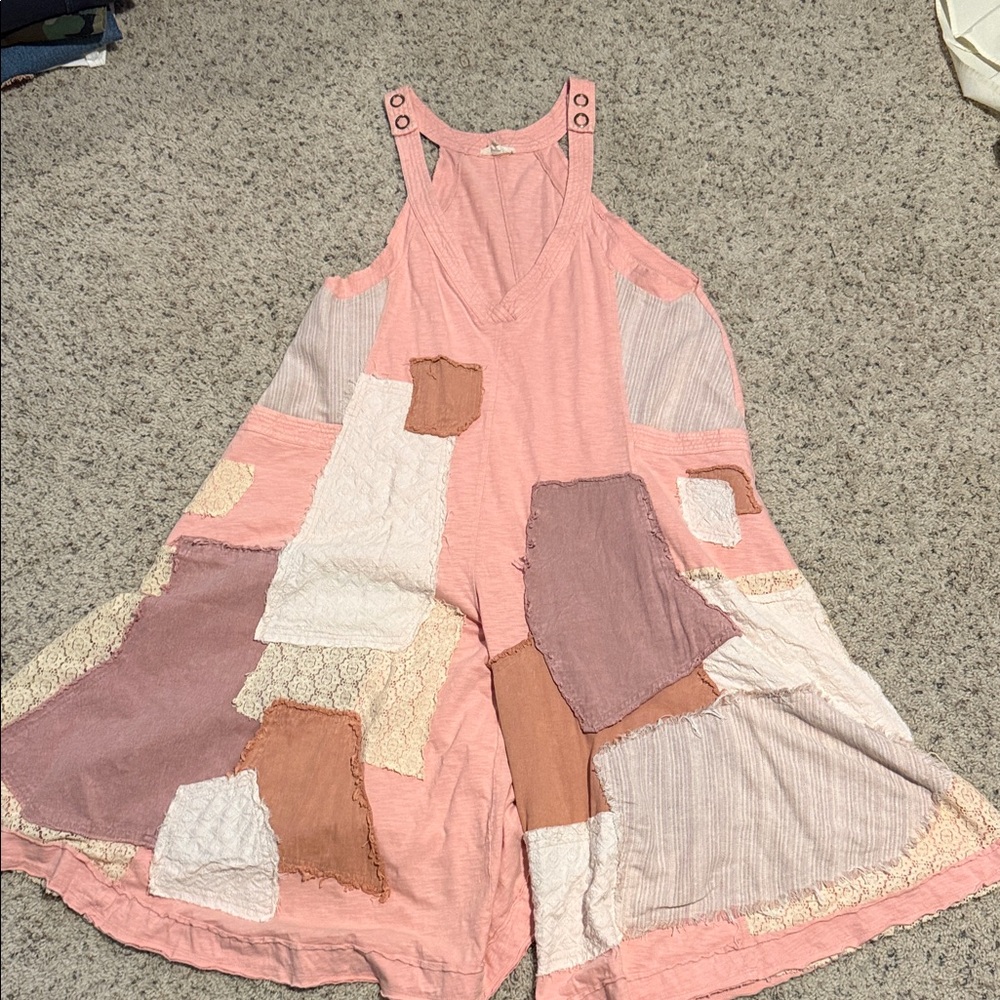 Oli & Hali Patchwork Jumpsuit in Pink and Cream